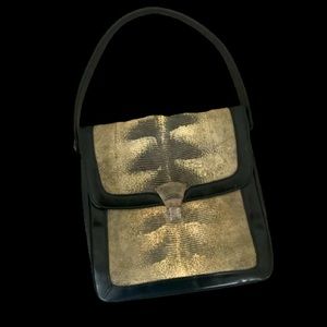 Vintage Black Leather & Snakeskin Shoulder Bag